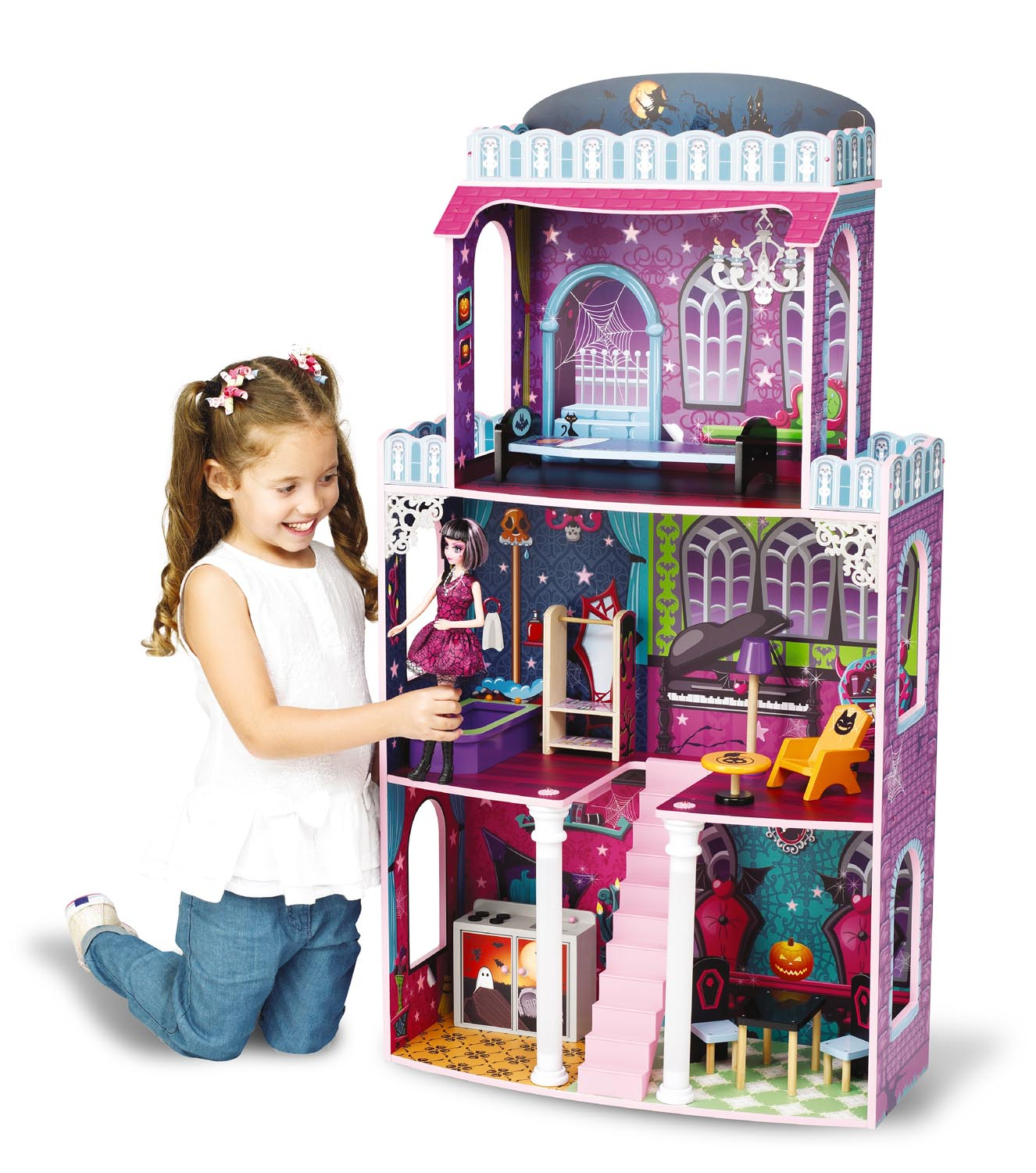 Riesengrosses Holz Puppenhaus Spooky 118x62x28cm Passend Fur